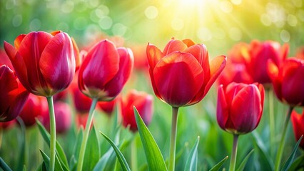 Close-up Red Tulips Bokeh Background Spring Flowers Photography