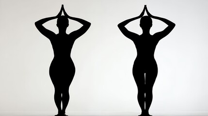 Fototapeta premium Black Silhouette Woman Yoga Pose Front Back View Minimalist Design