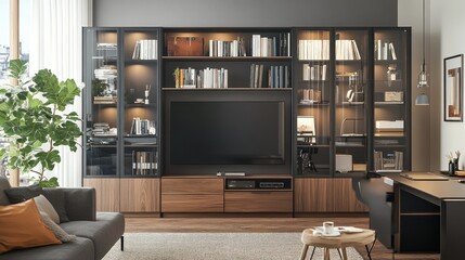 Fototapeta premium Modern home entertainment center in a stylish living room