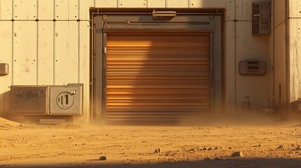 Dusty Desert Industrial Roller Door - Sci-Fi Setting