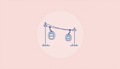 A cable car icon typically consists of a simple outline of a cable car with two cabins connected by a cable suspended between two