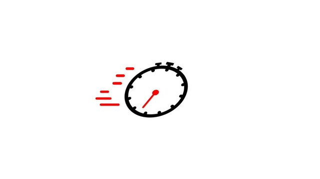 Fast running stopwatch animation icon. Isolated on white colo background.