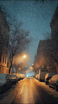 The incredibly beautiful and real image of the snowfall from the sky while the camera is on the ground and illustrates the snowfall with open lens. The location on Valiasr Street in Tehran between the