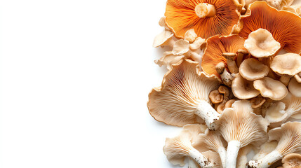 Fresh assorted mushrooms on white background.