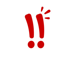 Bold red exclamation marks with dynamic lines, adding emphasis and excitement to the message.