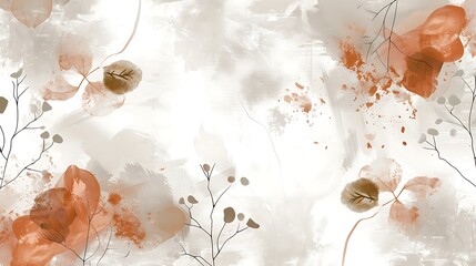 Abstract Autumnal Watercolor Leaves and Branches