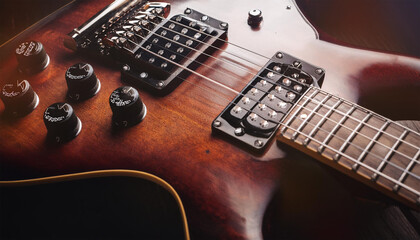 Naklejka premium closeup picture of electric rock guitar film and grunge style