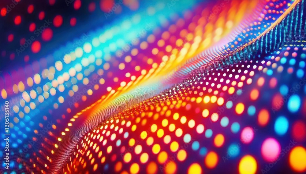 Poster vibrant abstract digital wave with glowing dots in neon colors, futuristic technology background for