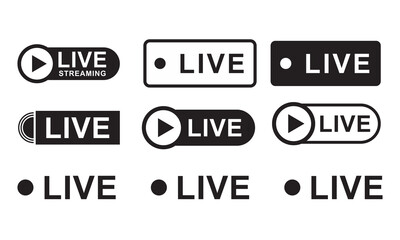 Obraz premium Set of Black and White Live Streaming Logo Icons for Web or Media