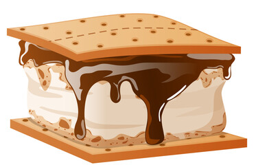 Graham Cracker Sandwich or S`more Detailed Illustration. Toasted Marshmallow and Melted Chocolate in between Crunchy Crackers. American Popular Camping Snack