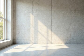 Sunlit Empty Room with Concrete Walls and a Large Window