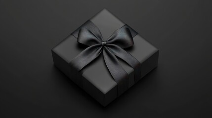 Black Gift Box with Ribbon on Dark Background