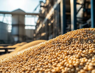 Soybean Pile at Agricultural Facility - obrazy, fototapety, plakaty