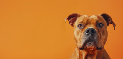 Fototapeta premium Staffordshire Bull Terrier dog on minimalistic colorful background with Copy Space. Perfect for banners, veterinary ads, pet food promotions, and minimalist designs.