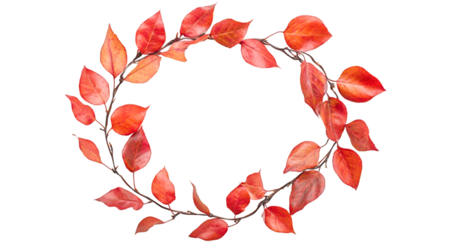 Red autumn leaves forming circular frame, showcasing seasonal warmth against transparent backdrop, ideal for fall-themed graphics