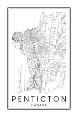 Obraz premium Printable downtown road map poster of the Canadian city of PENTICTON on solid white background with city name