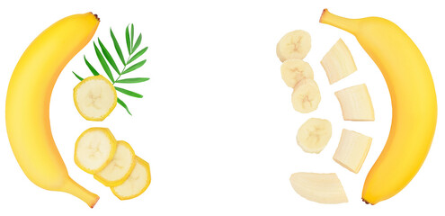 banana isolated on white background with  full depth of field. Top view with copy space for your text. Flat lay.