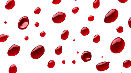 Realistic blood drops falling on transparent background, ideal for medical or Halloween projects