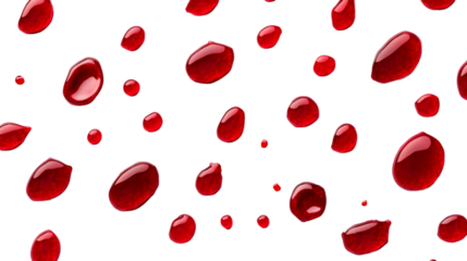 Realistic blood drops falling on transparent background, ideal for medical or Halloween projects