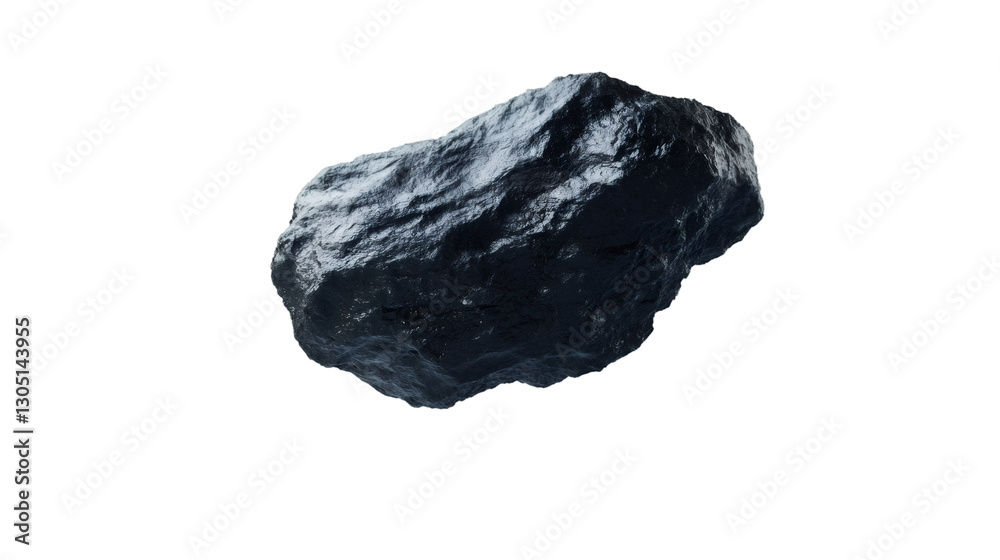 Poster 3d rendering of a dark rock floating on a transparent background, perfect for compositing and visual effects