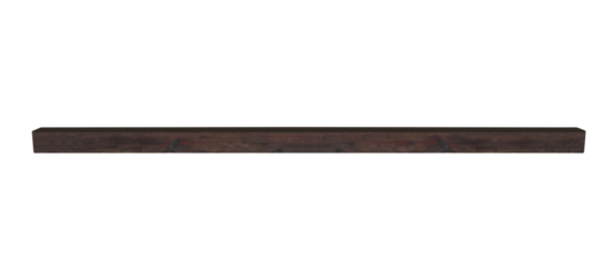 Square old beam painted with brown paint, horizontal up view. On isolated transparent background.