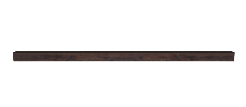 Square old beam painted with brown paint, horizontal up view. On isolated transparent background.