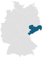 gray map of germany with 16 separated federal states, saxony highlighted blue 