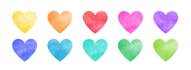Watercolor heart set in differently colors