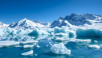 a group of icebergs floating on top of a body of water