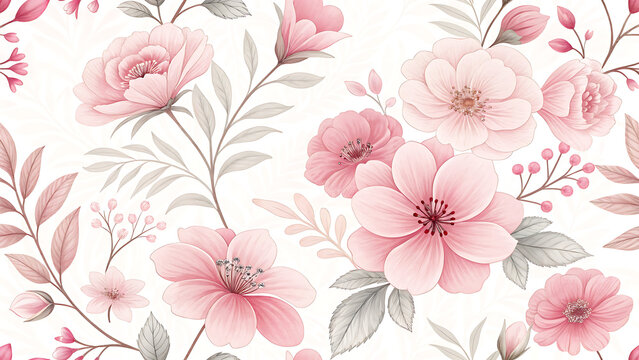 seamless pattern with pink flowers