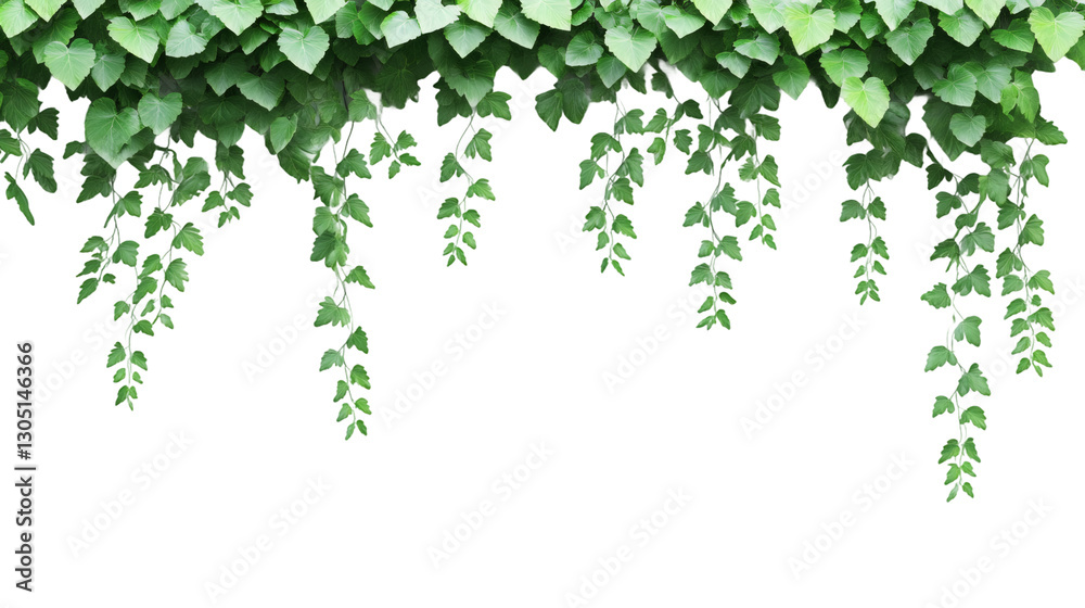 Poster lush green ivy branches cascading down create a vibrant natural curtain against a transparent backdr