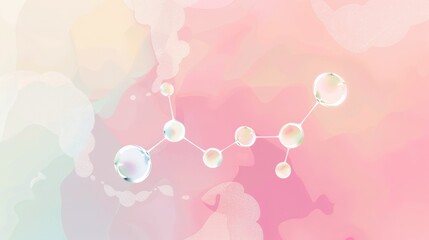 Elegant pink glass molecular structure on soft rose background for beauty skincare formula concept