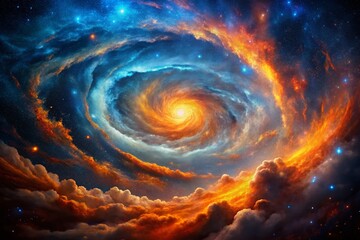 Cosmic Swirl: Vibrant Orange and Blue Nebula Galaxy