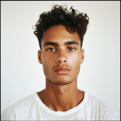 Obraz premium Portrait of a young, handsome man with curly hair.