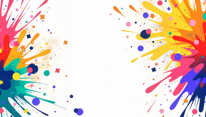 Vibrant abstract splashes of color on white canvas, creative expression