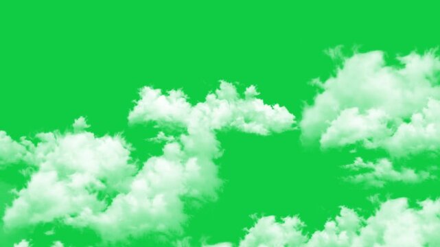 realistic clouds moving isolated on green background, nature weather puffy cloud motion design element