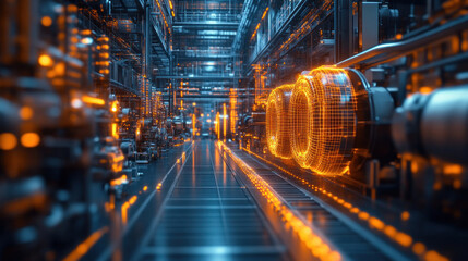 Fototapeta premium AI-assisted engineering design specialists refining real-time automated infrastructure simulation, optimizing digital twin technology, ensuring maximum structural efficiency