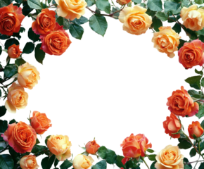 Artistic floral frame with colorful roses isolated on transparent background png