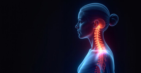Adult woman anatomy with highlighted spine, medical concept.