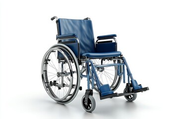 Fototapeta premium Modern Blue Wheelchair Medical Equipment Disability Assistance Healthcare Mobility Chrome Frame