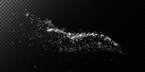 Fototapeta premium A sparkling white magic dust effect with glowing bokeh lights and twinkling particles on a transparent background, ideal for fantasy and festive designs.