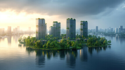 Obraz premium Civil engineers developing AI-driven flood-resistant city blueprints, refining predictive environmental impact models, optimizing sustainable urban planning