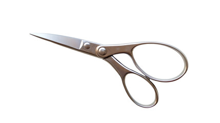 Sharp sewing scissors with metallic handles, isolated on transparent background, ready for cutting fabric or paper