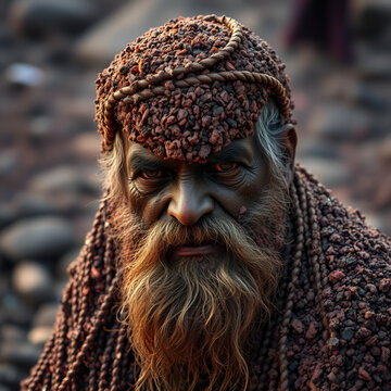 Aghori Baba Covered in Ashes Facing Camera: A Visual Exploration of Mysticism, Ascetic Practices, and Spiritual Devotion, At mahakumbh