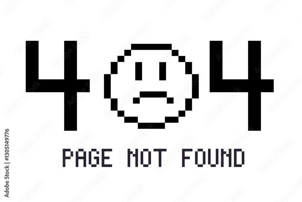Fototapete pixelated 404 page not found error message with sad face icon on white background. window, social me