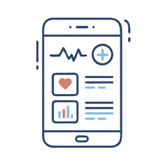 Health Care Icon World Health Day Mobile app for health monitoring, blue line art illustration