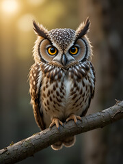 Spotted owl winking on a branch