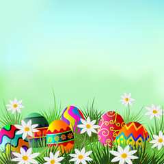 Colorful Easter Eggs in Spring Garden - Festive Holiday Background