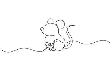 Fototapeta premium Mouse one line drawing on white background vector illustration, Abstract rat,mouse,continuous one line art hand drawing sketch, Mouse in continuous line art drawing style.