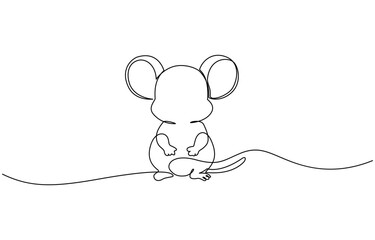 Mouse one line drawing on white background vector illustration, Abstract rat,mouse,continuous one line art hand drawing sketch, Mouse in continuous line art drawing style.